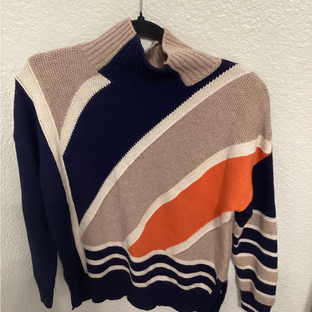 Kenzo Blue and Cream Cowl Turtleneck Sweater